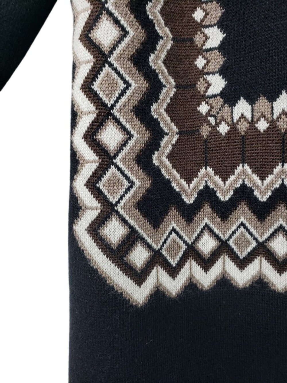 Chloe $1990 Wool Blend Jacquard Sweater Black Brown Crew Neck Fair Isle Fall - Picture 9 of 16